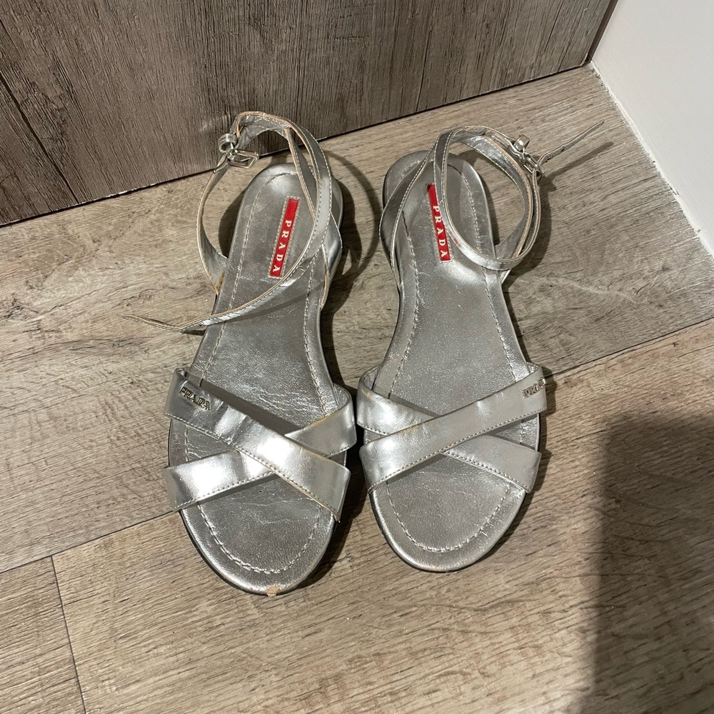 Prada Metallic Silver Sandals